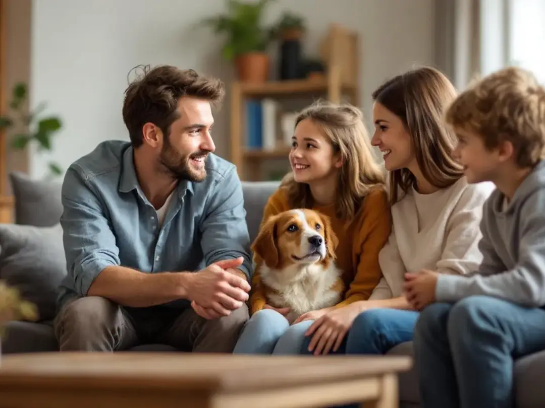 A family is gathered around a table, discussing their options for pet adoption, with a focus on managing dog allergies...