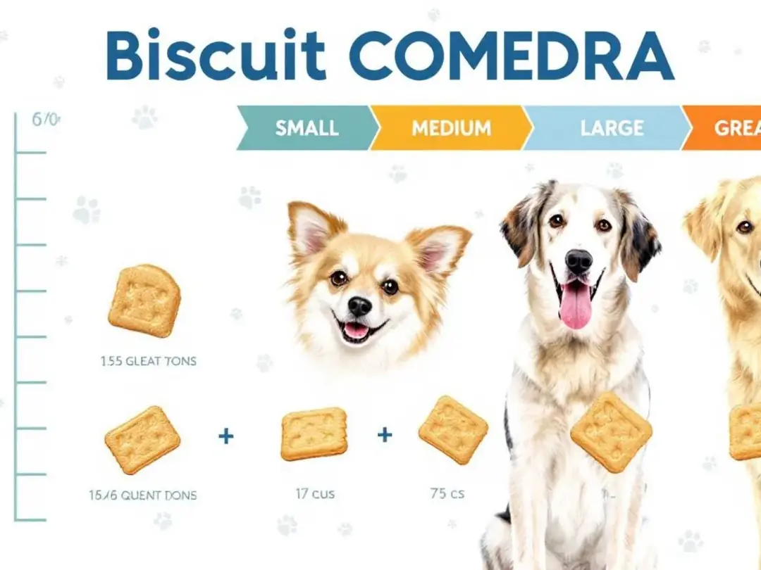 A size comparison chart illustrates the appropriate biscuit portions for different sized dogs, helping pet owners...