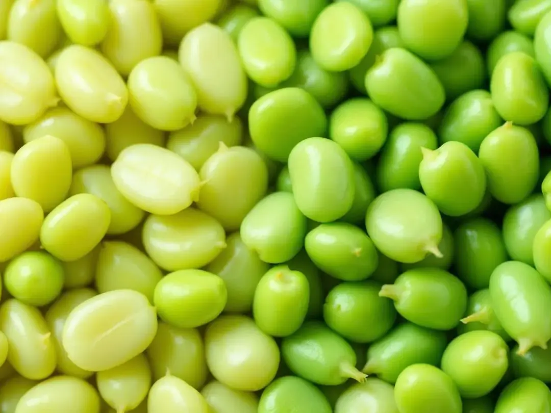 A close-up view of cooked lima beans reveals their soft, tender texture, placed next to raw lima beans for comparison...