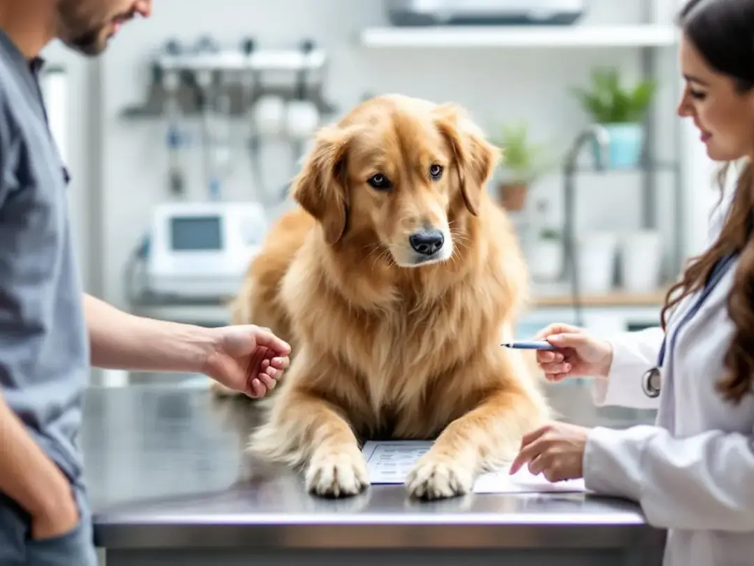 A veterinarian is demonstrating various safe treatment options for dogs to a concerned dog owner, including the use of...