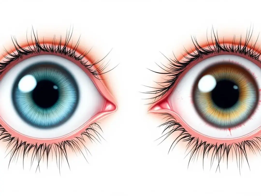 In the image, a side-by-side comparison illustrates a healthy dog's eye on the left, characterized by a clear cornea...