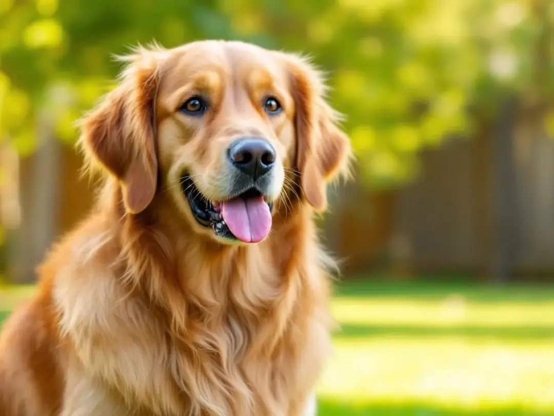 A healthy adult Golden Retriever with a thick, lustrous coat stands proudly, showcasing the successful long-term...