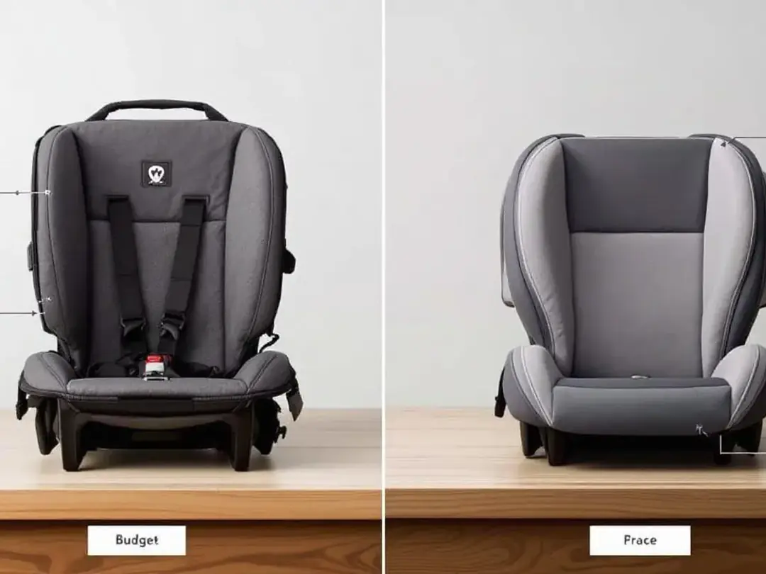 The image displays a side-by-side comparison of budget and premium dog car seats, highlighting differences in...