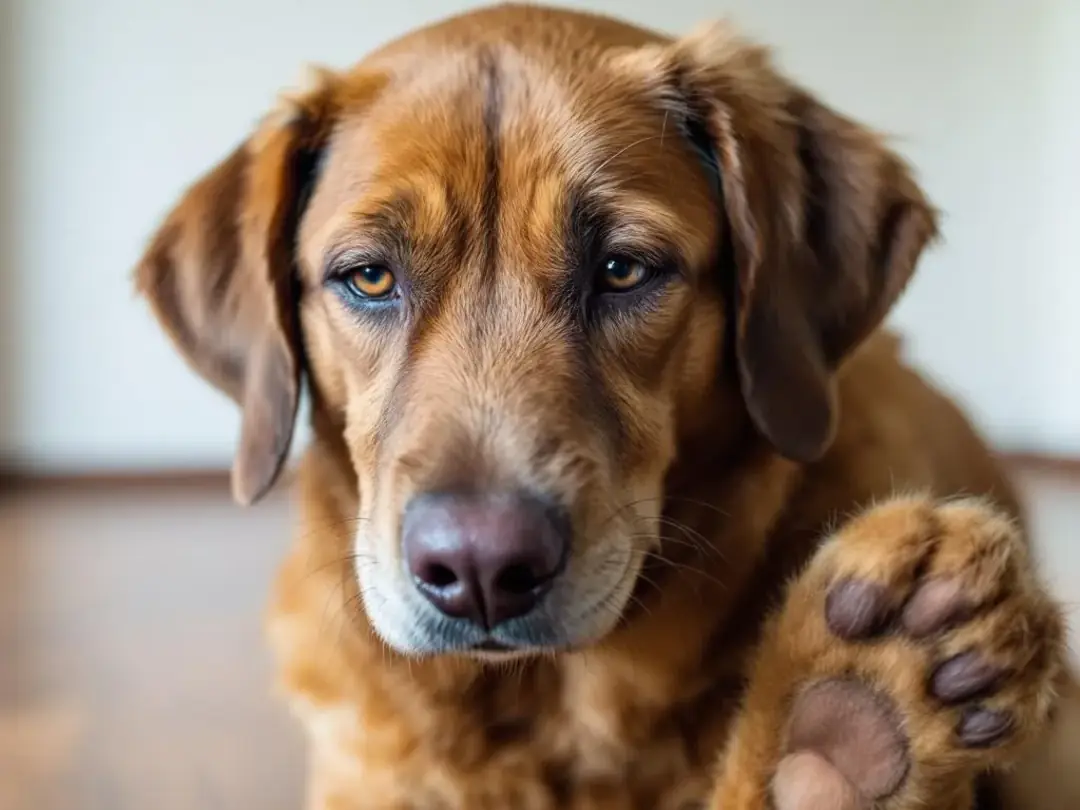 A dog is seen pawing at its face, indicating discomfort and irritation in its eyes, likely due to dog eye allergies or...