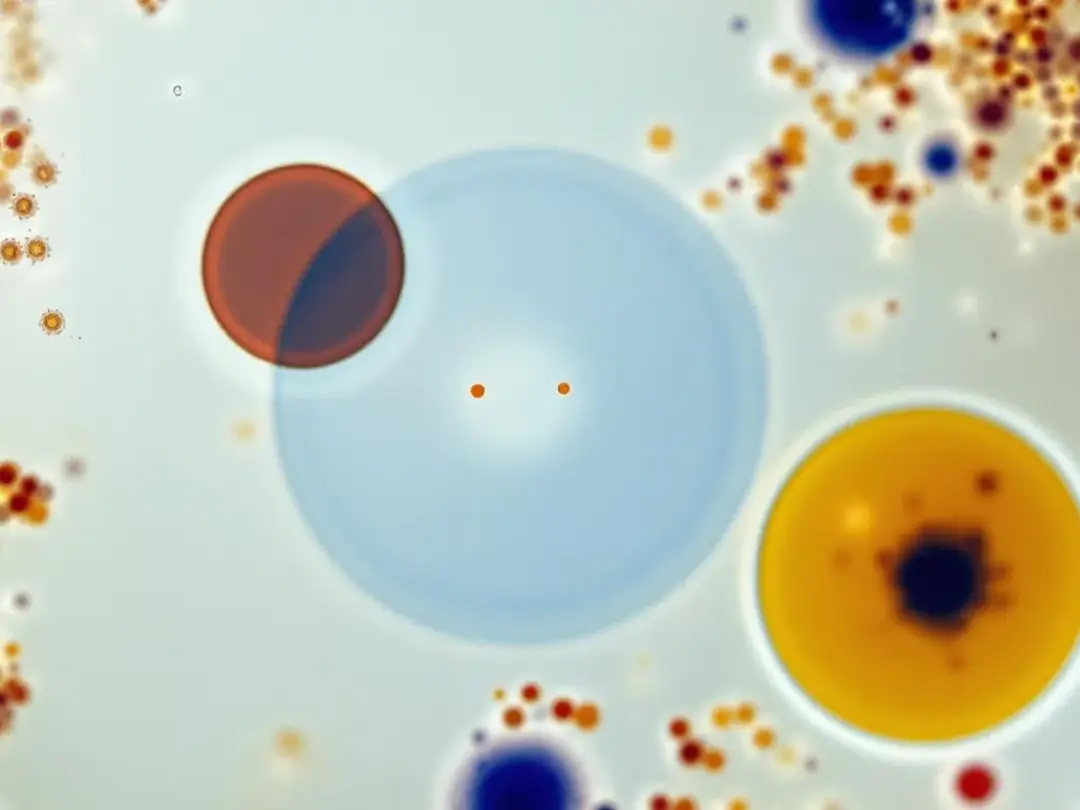 A microscopic view reveals a petri dish containing various bacterial colonies, showcasing distinct zones of antibiotic...