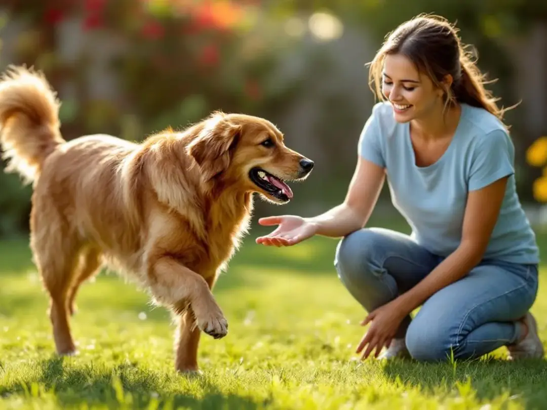 A happy, recovered dog joyfully plays in a green yard with its owner, showcasing a vibrant bond after overcoming health...