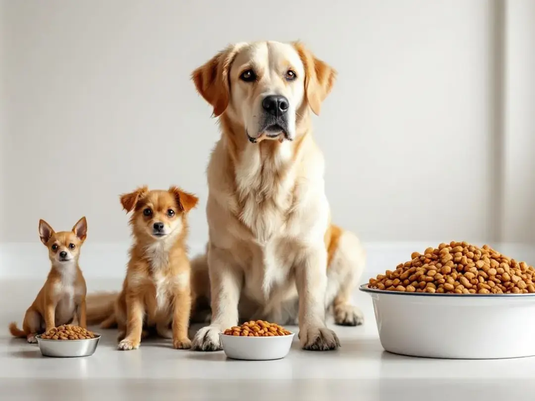In this image, a variety of dogs are lined up in order of size, each next to a food item that matches their stature...