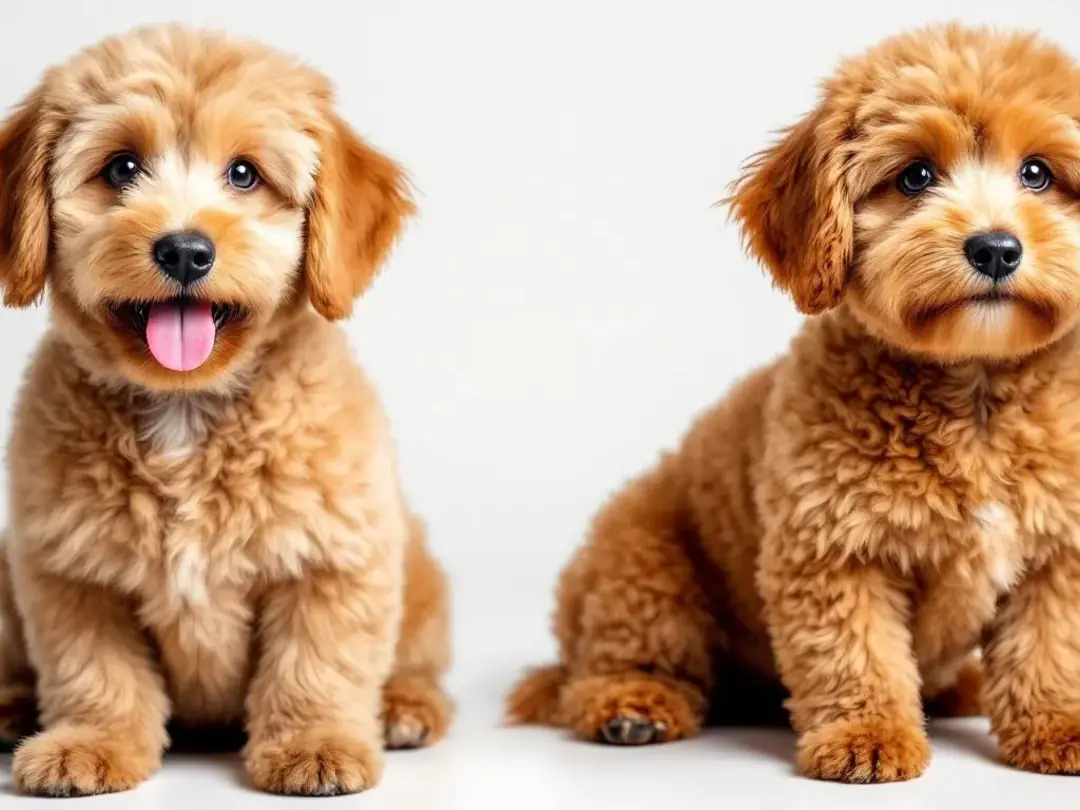 The image showcases various goldendoodle haircut styles, including teddy bear cuts and puppy cuts, highlighting the...