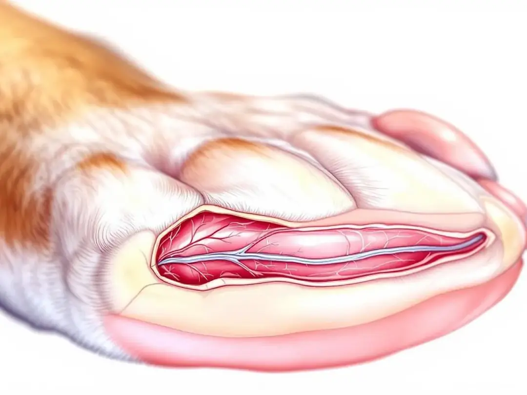 A close-up diagram of a dog's nail reveals the inner structure, highlighting the quick, which is the pink area inside...