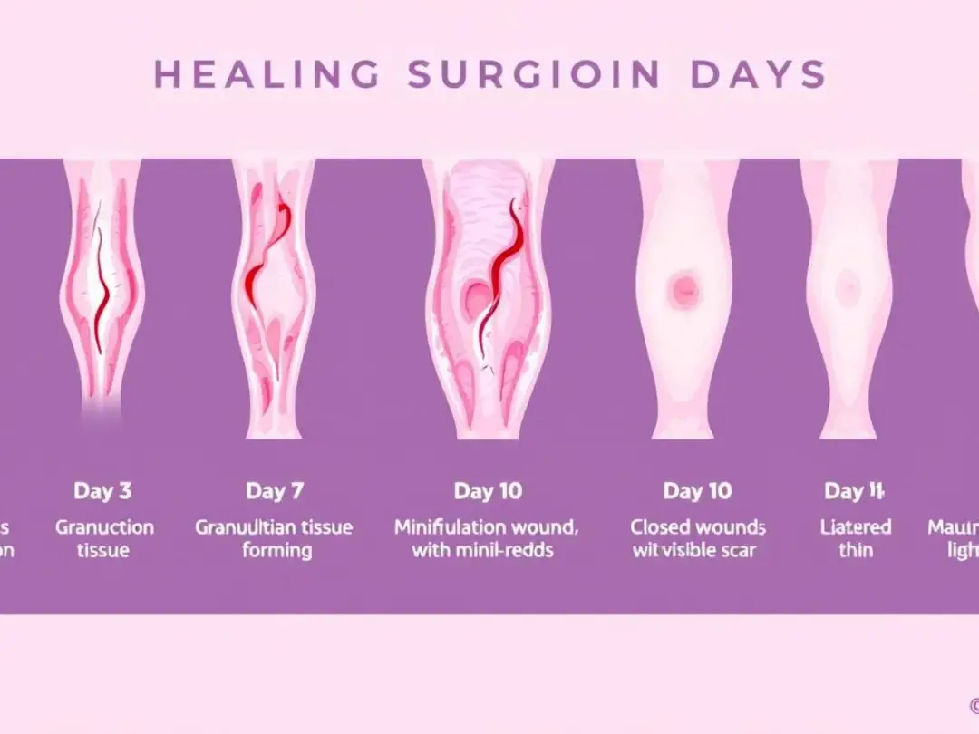 The image displays a series of comparison photos showing the proper healing progression of a dog's incision site over...
