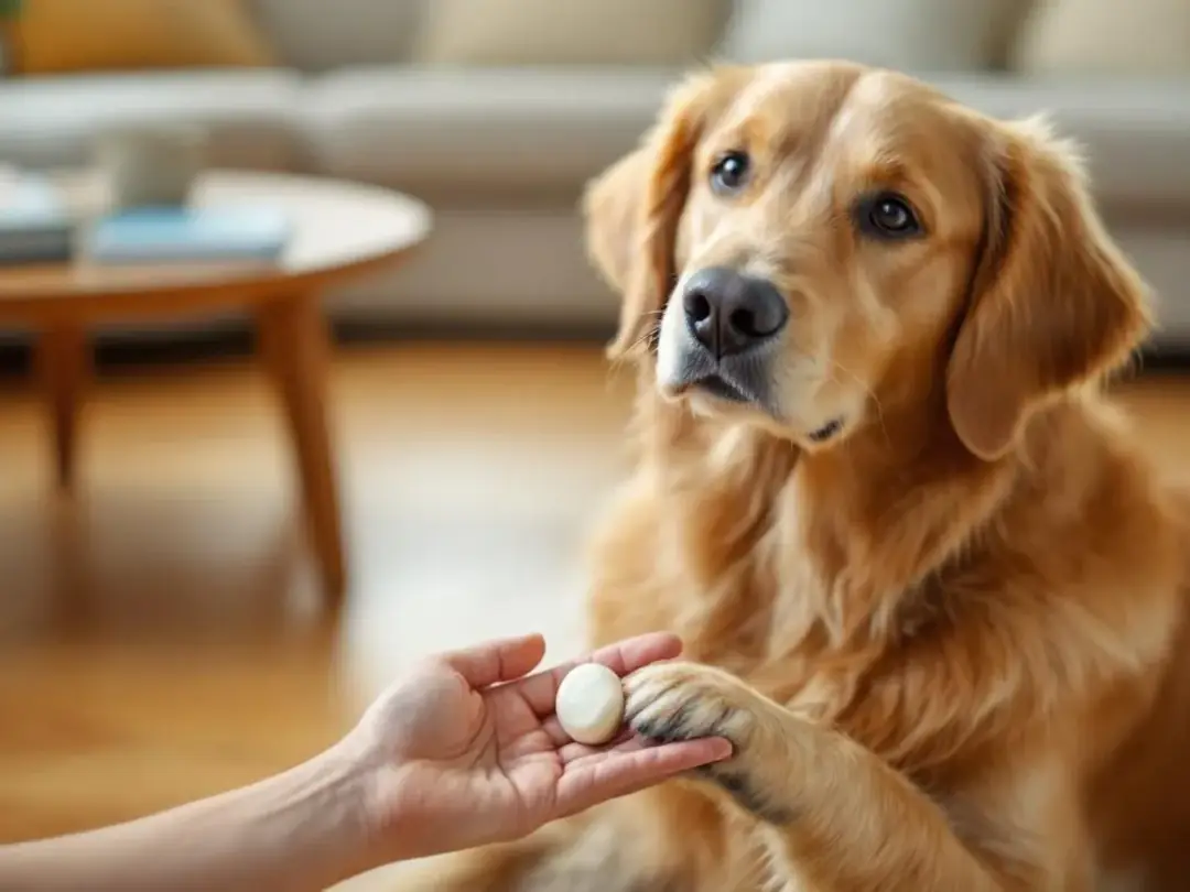 In the image, a caring owner gently applies moisturizing balm to a dog's paw pads, ensuring the treatment addresses...