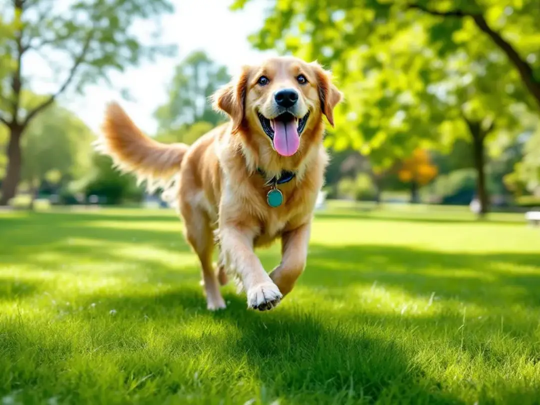 A joyful dog is playing in a sunny park, showcasing a vibrant quality of life during its remission period from canine...