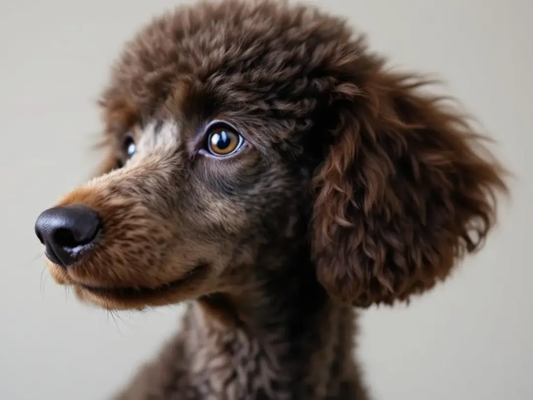 A close-up profile view of a properly proportioned standard poodle head showcases its ideal expression and distinct...
