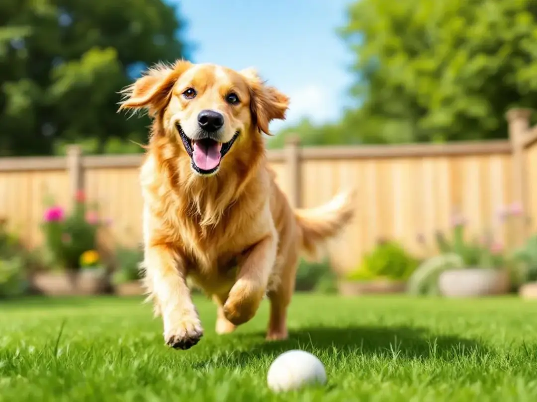 A healthy golden retriever joyfully plays in a green yard, symbolizing the safety and protection that comes from proper...