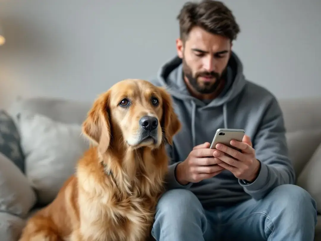 A concerned pet owner is on the phone with a veterinarian, closely observing their dog for symptoms of onion toxicity...