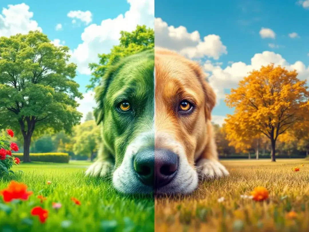 In this comparison image, the park scene is depicted from two perspectives: one showing how humans perceive vibrant...