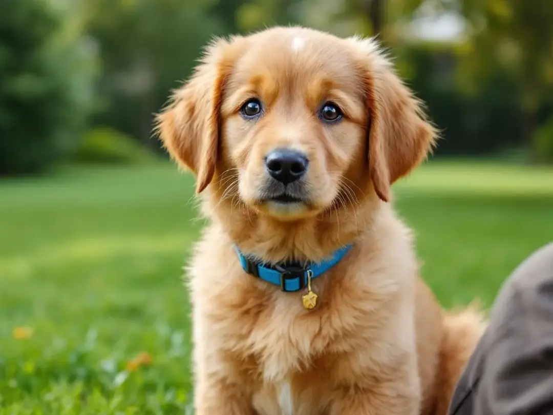 A focused goldendoodle puppy is engaged in a training session, showcasing its intelligence and eagerness to learn. This...