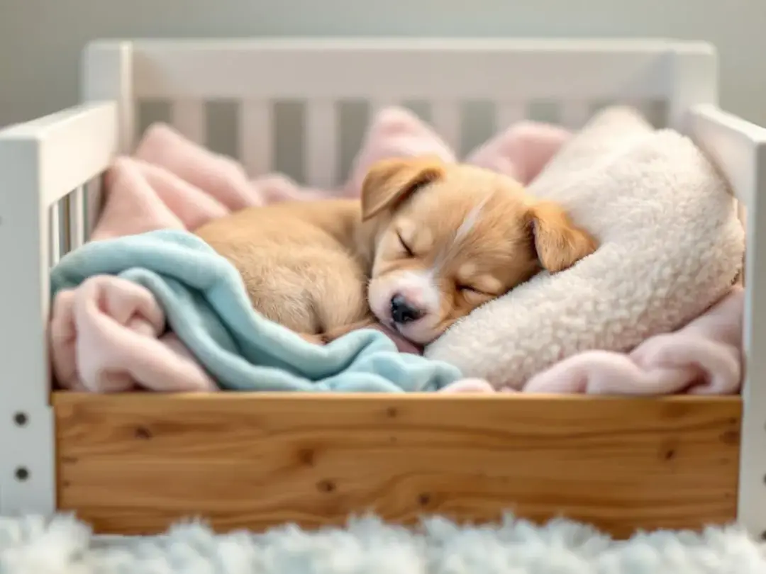 A person is gently taking a sleepy puppy outside on a leash during nighttime for a quick potty break, ensuring the...