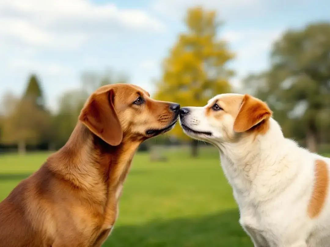 In this image, a human is playfully interacting with a dog, showcasing the dog's natural behavior of sniffing the...